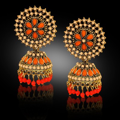 Adhvik Gold Plated Orange Color Latest Collection Design Jarkan Dangler Women & Girls Metal Jhumki Earring