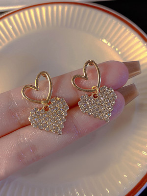 VAGHBHATT Gold-Plated Rhinestone Studded Heart Shaped Drop Earrings Alloy Drops & Danglers