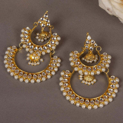 House of Pataudi Kunda Studded with Pearl Jhumki Earrings Brass Jhumki Earring