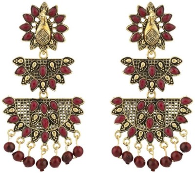 Bhana Jewells Traditional Gold Plated Partywear Red Alloy Light Weight 3 Layered Earring Beads Alloy Drops & Danglers