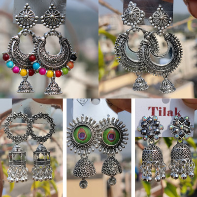 swarnaswarup Set of 5 Oxidized Earrings – Stylish and Lightweight Alloy Stud Earring, Jhumki Earring