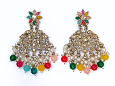 Zarmar fashion Elegant Chandbali earrings with intricate stonework BOLLYWOOD STYLE MULTI COLOR Crystal, Pearl, Andalusite Alloy Chandbali Earring