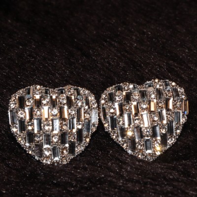 JOYANA Heart Shape Silver Party Wear Stud Earrings For Women Cubic Zirconia, Crystal Alloy Stud Earring