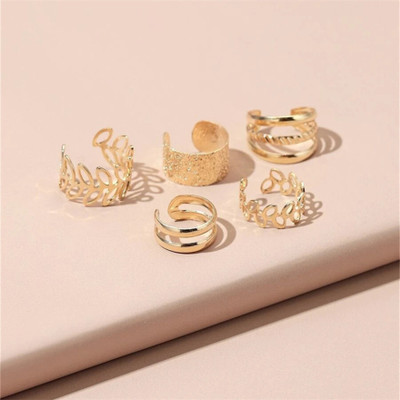 VAGHBHATT Korean Style Golden Cuffs Clip-On Earrings Set for Women & Girls Pack Of 5 Pcs Enamel Cuff Earring