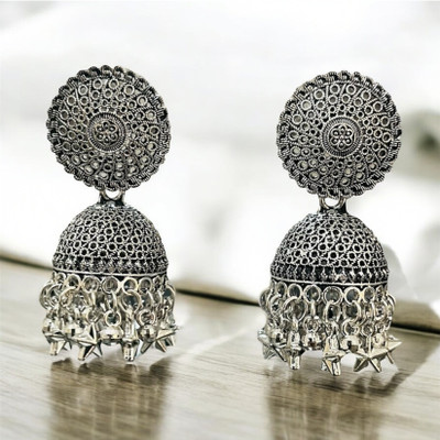 Vigilantee Jewels Fancy Star Drop Oxidized Silver Jhumkas For Girls And Women Dailywear Partywear Alloy Jhumki Earring