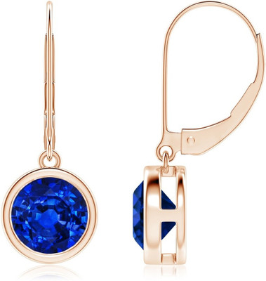 Sivori Lab-Grown Bezel-Set Round Blue Sapphire Leverback Drop Earring in Multicolor Zircon Brass Earring Set
