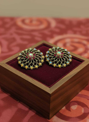 Anj oxidized silver plated jewellery Crystal, Pearl German Silver Stud Earring