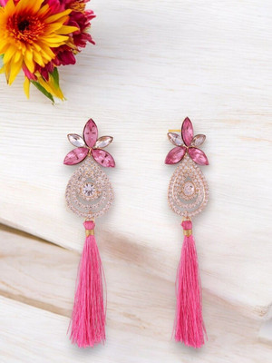 Dressberry Trendy Pretty Pink Tassle Earrings Brass Drops & Danglers