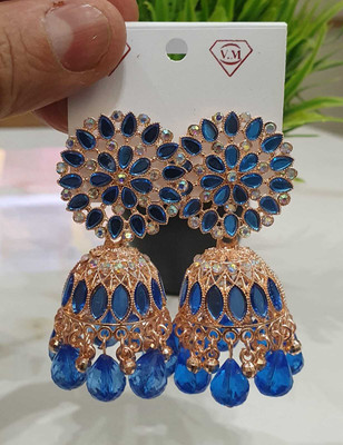 Shree Radhe ROSE GOLD FANCY DIAMOND & COLOR STONE JHUMKHA Brass Jhumki Earring
