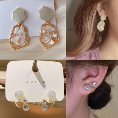 LEMANS Korean Earrings for Women |Combo set of 2| Elegngant Stone & Pearl Earrings | Cubic Zirconia Sterling Silver Drops & Danglers, Stud Earring