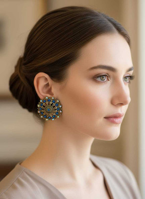 Anj oxidized silver plated jewellery Crystal, Pearl German Silver Stud Earring