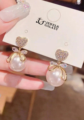 Lady Raiment Cinderella Bow Heart Pearl Stud Crystal Alloy Stud Earring