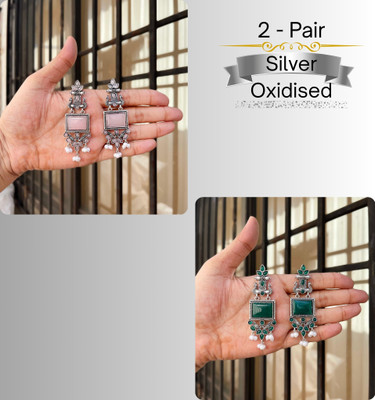 brado jewellery Pair of 2 Silver Plated Earring for Women & Girls Diamond Brass Drops & Danglers