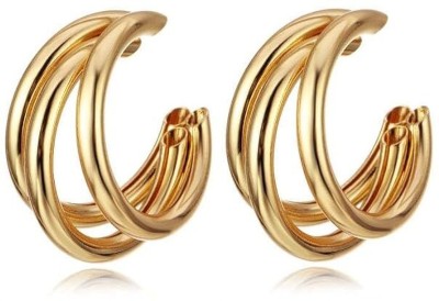 CLEO - Be Bold Be You Golden Hoops Earrings | Tri 'C' Shaped Twisted Hoop Earrings Alloy Hoop Earring, Stud Earring, Earring Set, Plug Earring