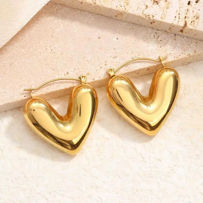 Mohmit Mart Anti Tarnish Gold Plated Heart Hoop Earrings|Korean Design | Skin Friendly| Stainless Steel Hoop Earring