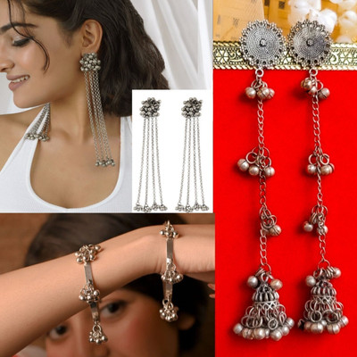 Ashir Oxidised silver jhumki jhumka Earrings with ghunghro chudi for women and girls Alloy Jhumki Earring