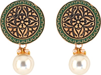 Teejh Teejh Dhanvi Dark Green Gold Enamel Earrings Alloy Drops & Danglers