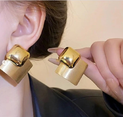 Apkcreation Golden Bold Geometry Earrings Alloy, Brass Stud Earring, Earring Set, Huggie Earring