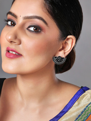 RUBANS Rubans Silver Toned Black Stone Studs Alloy Stud Earring