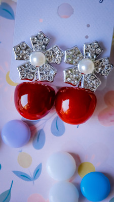 GIANA Korean american Diamond Stone Cherry Beautiful Princess Earrings Quartz Metal Drops & Danglers, Stud Earring