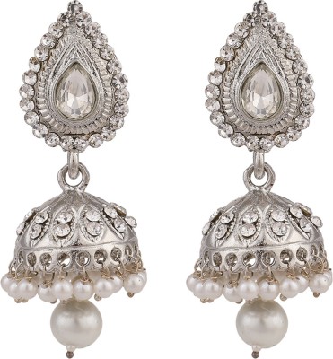 Anika's Creation Silver Plated Traditional Teardrop Shape Stone Studded Oxidised Jhumka Earring Cubic Zirconia German Silver Jhumki Earring