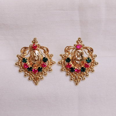 kurdekars divuu green red stones fitted laxmi earrings stud Copper Stud Earring