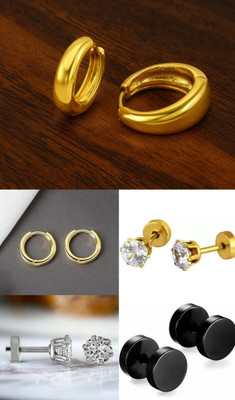 GS FASHION Pack of 5 Stud, Hoop Earrings for Unisex Agate Hoop, Stud Earrings Cubic Zirconia, Agate, Diamond Stainless Steel, Brass, Alloy Hoop Earring, Stud Earring, Tunnel Earring