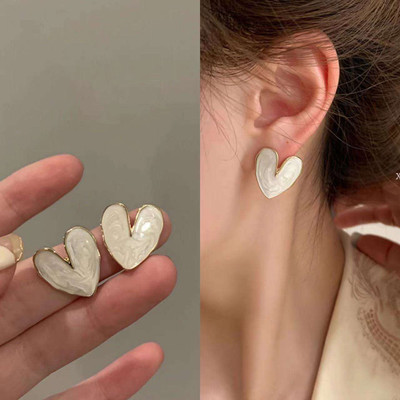 eloria Eloria Korean White Heart Stud Earrings for Women & Girls | Gold Plated Minimal Cubic Zirconia Alloy, Brass Stud Earring, Plug Earring, Jhumki Earring, Earring Set, Chandbali Earring