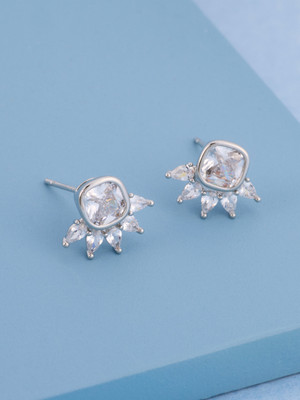 Kushal's Fashion Jewellery White Rhodium Party Stud Earring Zircon Copper Stud Earring