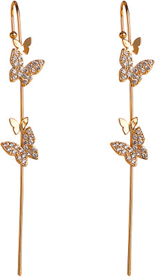 Vimich Pair Of 2 Gold Plated Zircon Studded Butterfly Ear Cuff For Women And Girls Cubic Zirconia Alloy Cuff Earring