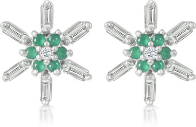 Jina 92.5 Sterling Silver Floral Snowflake Design Earring Set with Emerald Emerald, Cubic Zirconia Silver Stud Earring