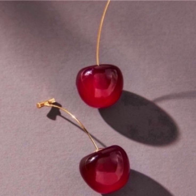 Freebies Elegant Cherry Enamel Earrings Metal Drops & Danglers
