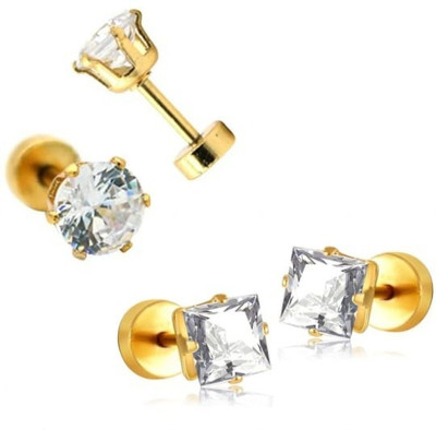 Vipunj STYLISH SINGLE STONE STUDS COMBO Zircon Brass Stud Earring