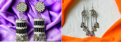 OKU Combo of 2 Pair Afghani Layered Long Chain Jhumka Earrings for Women & girls Alloy Chandbali Earring