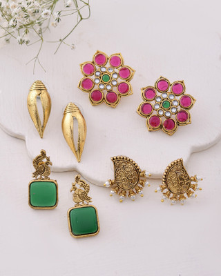 DASTOOR Traditional Gold-Plated Ethnic Stylish Studs, Jhumkas & Drop Earrings Combo Pearl Alloy Stud Earring