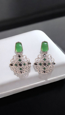 SAZOYA Green Glam Antique Black Stone Dangler Earrings Brass Drops & Danglers