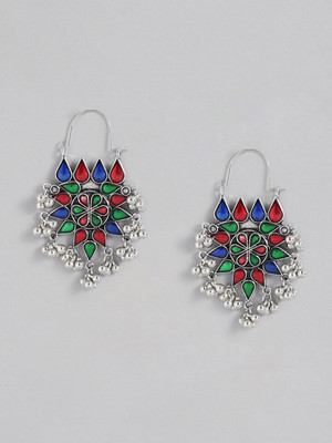 Sangria Silver-Toned Green & Red Teardrop Shaped Enamelled Drop Earrings Beads Alloy Drops & Danglers