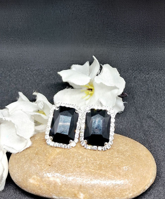 Relishine Elegant Black Stone Stud Earring with Sparkling Zirconia BorderPerfect for Women Beads Metal Stud Earring