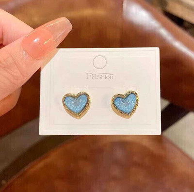 shrijaenterprises Korean Blue Heart Stud Earrings Enamel Stud Earring