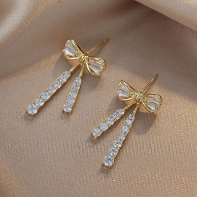 MEENAZ Bow Earrings for women korean earing girl AD CZ Ear Ring stylish Western drop Cubic Zirconia, Crystal, Diamond Alloy, Metal, Stainless Steel Earring Set, Drops & Danglers