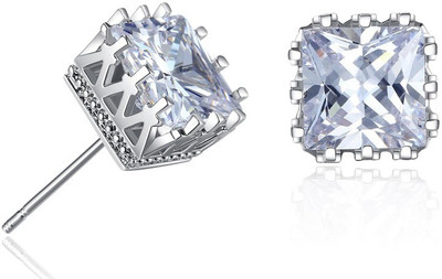 Oomph Silver Plated Square Cubic Zirconia Alloy Stud Earring