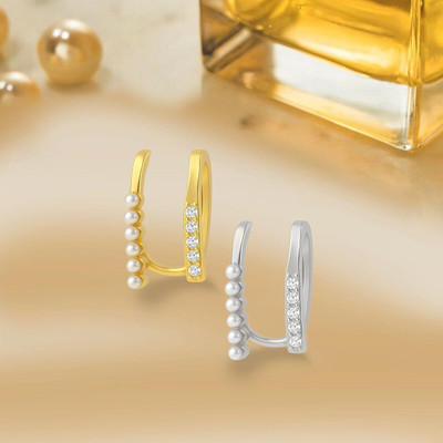 Bawree 2 Pcs Silver & Gold Plated Pearl Stone Lightweight Left Ear Cuff Metal Cuff Earring