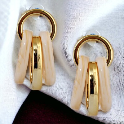 Lucky Jewellery Designer 18k Gold Plated Circle Link Multiple Rings Earrings For Girls & Women Plastic Hoop Earring