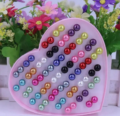 HIMA 36Pairs Colored Stud Earring for Women ,Colourful Cute Faux Pearl Small Pearl Plastic Stud Earring