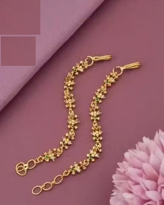 Matram GOLD PLATED AD STUDDED FANCY EAR CHAIN ( KAN SER/KAAN CHAN) Cubic Zirconia Brass Earring Set