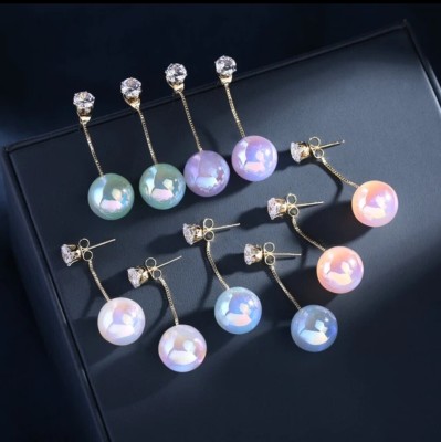 FLIKKER Stylish Metal Hoop Korean Earrings for Women & Girls (Multicolour, Pack of: 3) Pearl Metal Hoop Earring