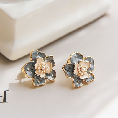 darpan Trendy Korean Brooches Flower Earrings & Studs Pearl Alloy Stud Earring