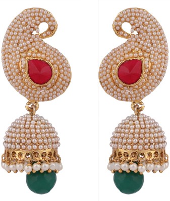 Jewels Capital Multi Stone and Off white Pearl Emblished Jhumka_JC Pearl Brass Jhumki Earring