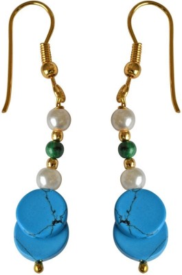 SURAT DIAMONDS Gold Plated Shell Pearl, Turquoise & Malachite Hanging Earrings Turquoise, Malachite, Pearl Metal Drops & Danglers