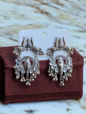 EVACHARM German silver Oxidised Drop & Danglers Ganesha earings Pearl Alloy Drops & Danglers